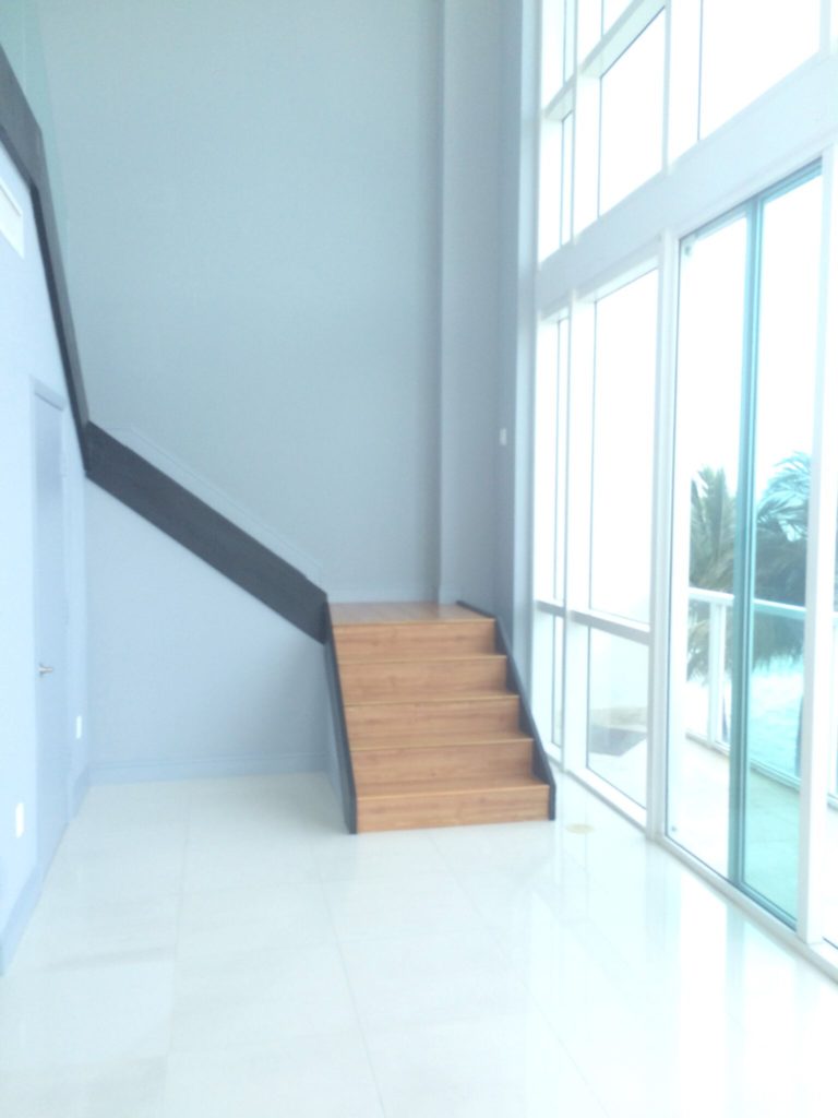 Staircase BEFORE - Small Place, Small Budget, Big Return- Miami Corner Duplex | Interior Designer Kevin Gray | Kevin Gray Design