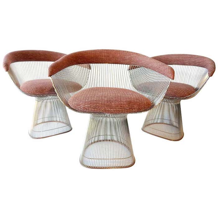 Mid-Century Modern Warren Platner for Knoll Chrome Dining Chairs