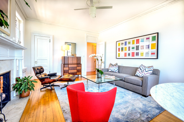 Mid Century Swedish Secretary holds desk and files in NYC multi-purpose home office designed by Kevin Gray