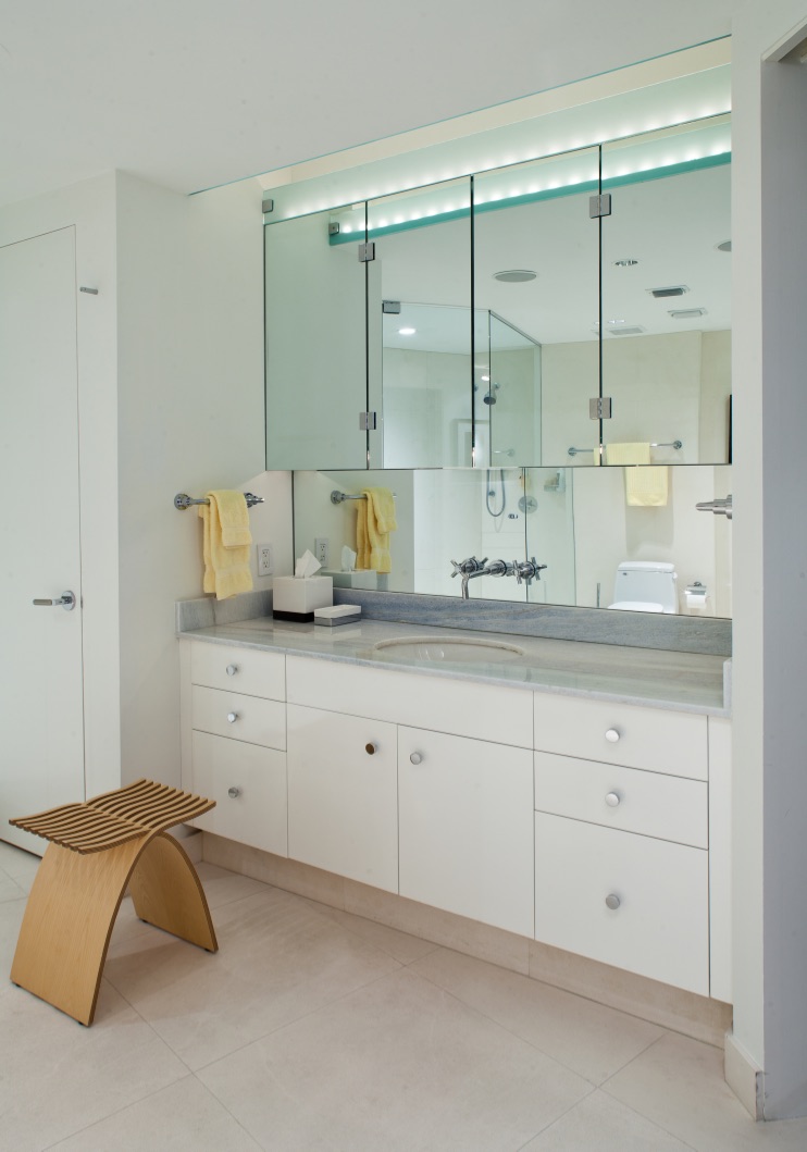 Custom vanity with skylight in dropped sheetrock celling by Kevin Gray